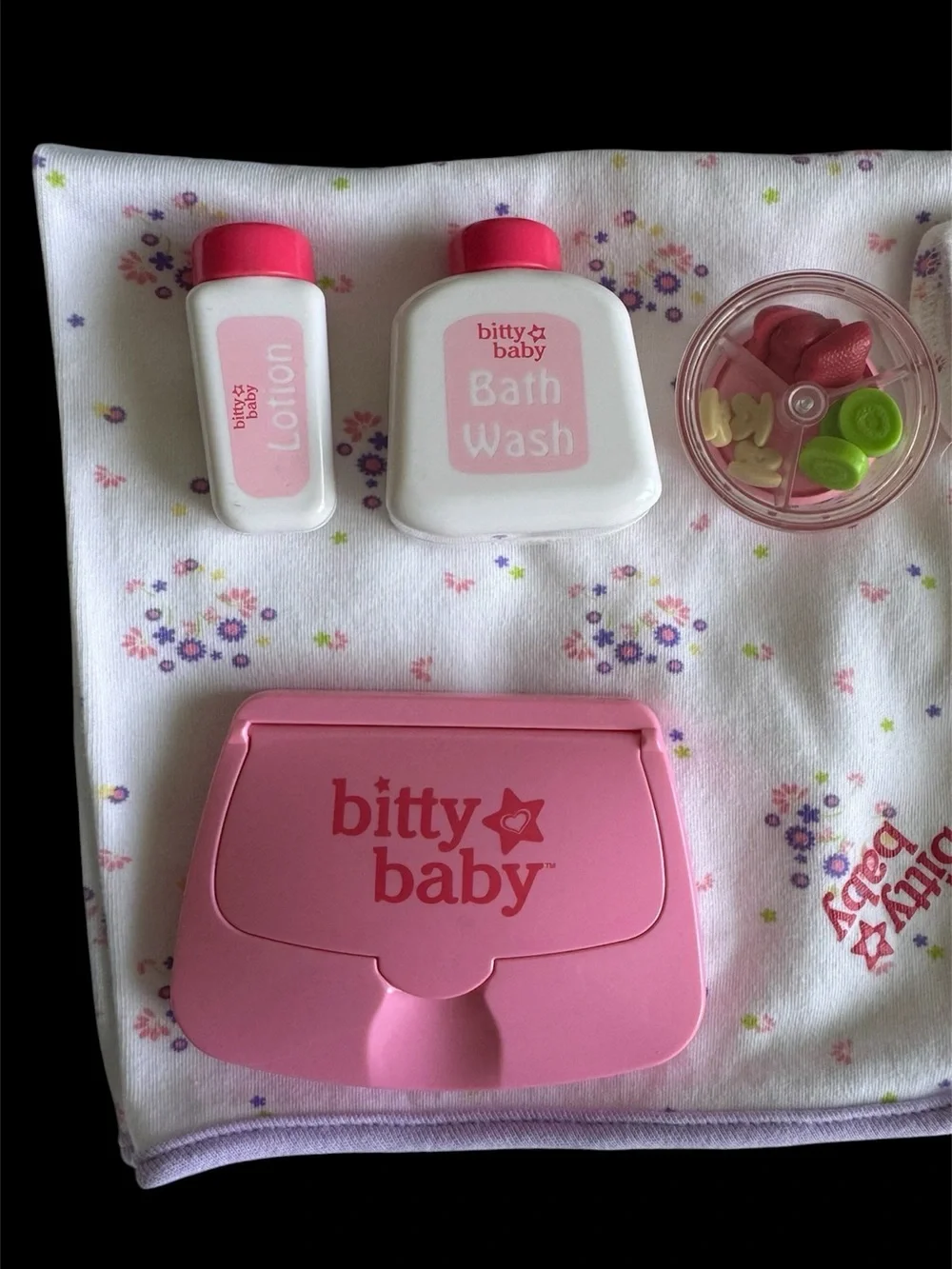 American Girl Bitty Baby Floral Pajamas and Care Set in White and Pink